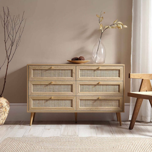 Woven Rattan 6 Drawer Dresser, Natural - Daals - Chest Of Drawers