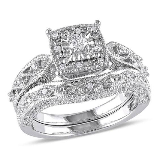 1/5 Ct. T.W. Diamond Cascading Bridal Set In Sterling