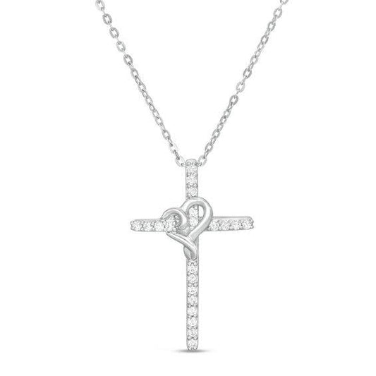 1/8 Ct. T.W. Diamond Cross With Heart Pendant In Sterling