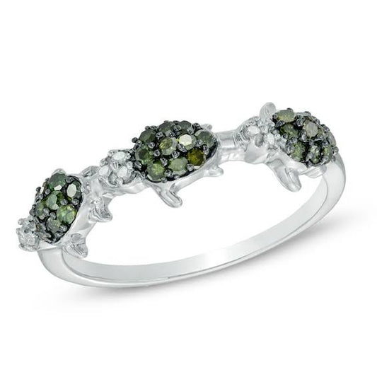 1/4 Ct. T.W. Light Green And White Diamond Three Turtle Ring In Sterling