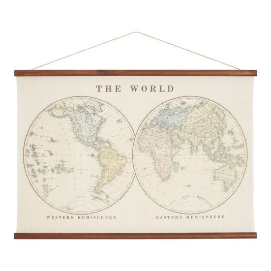 World Map Linen Scroll Wall Hanging By