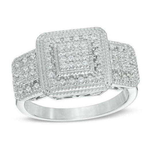 1/3 Ct. T.W. Princess-Cut Composite Diamond Frame Three Stone Ring In Sterling