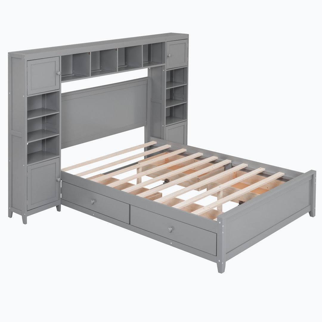 / Double 62.49 Size Murphy Shaped Bed, Wood Bed Frame With Storage (Non Foldable) Home Decor Color: Gray