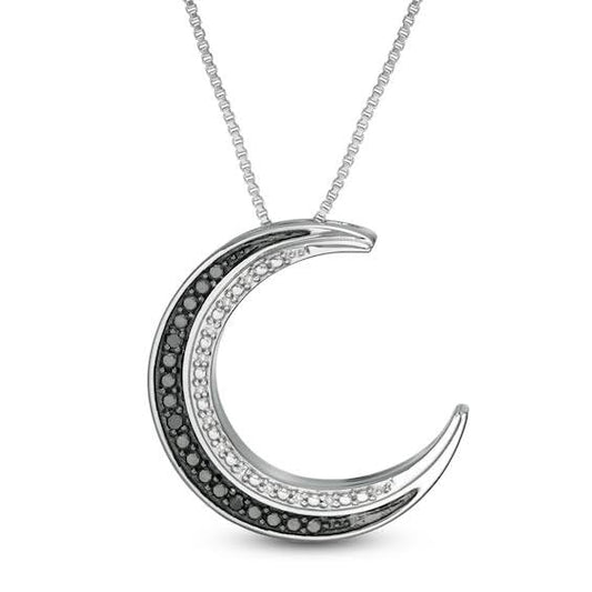 1/20 Ct. T.W. Enhanced Black And White Diamond Crescent Moon Pendant In Sterling