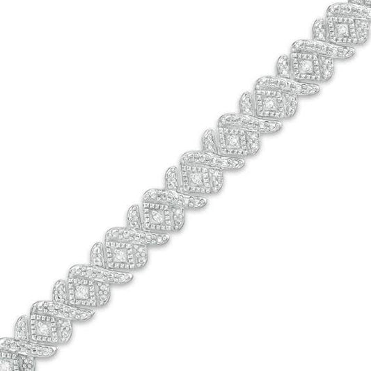 1/10 Ct. T.W. Diamond Vintage-Style Alternating X Bracelet In Sterling