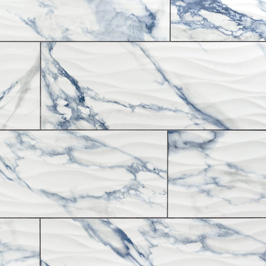 | Martinique Azul Wave Ceramic Tile, 12 X 36, White - Floor & Decor