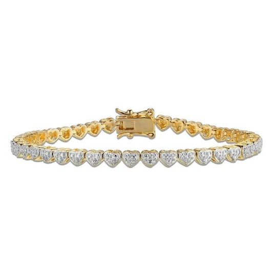 1/10 Ct. T.W. Heart-Shaped Multi-Diamond Beaded Tennis-Style Bracelet In Sterling